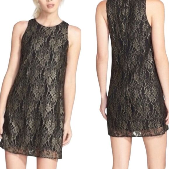 ASTR Women's Floral Gold Lace Sleeveless Mini Cocktail Dress Black Small NWT - Picture 1 of 7